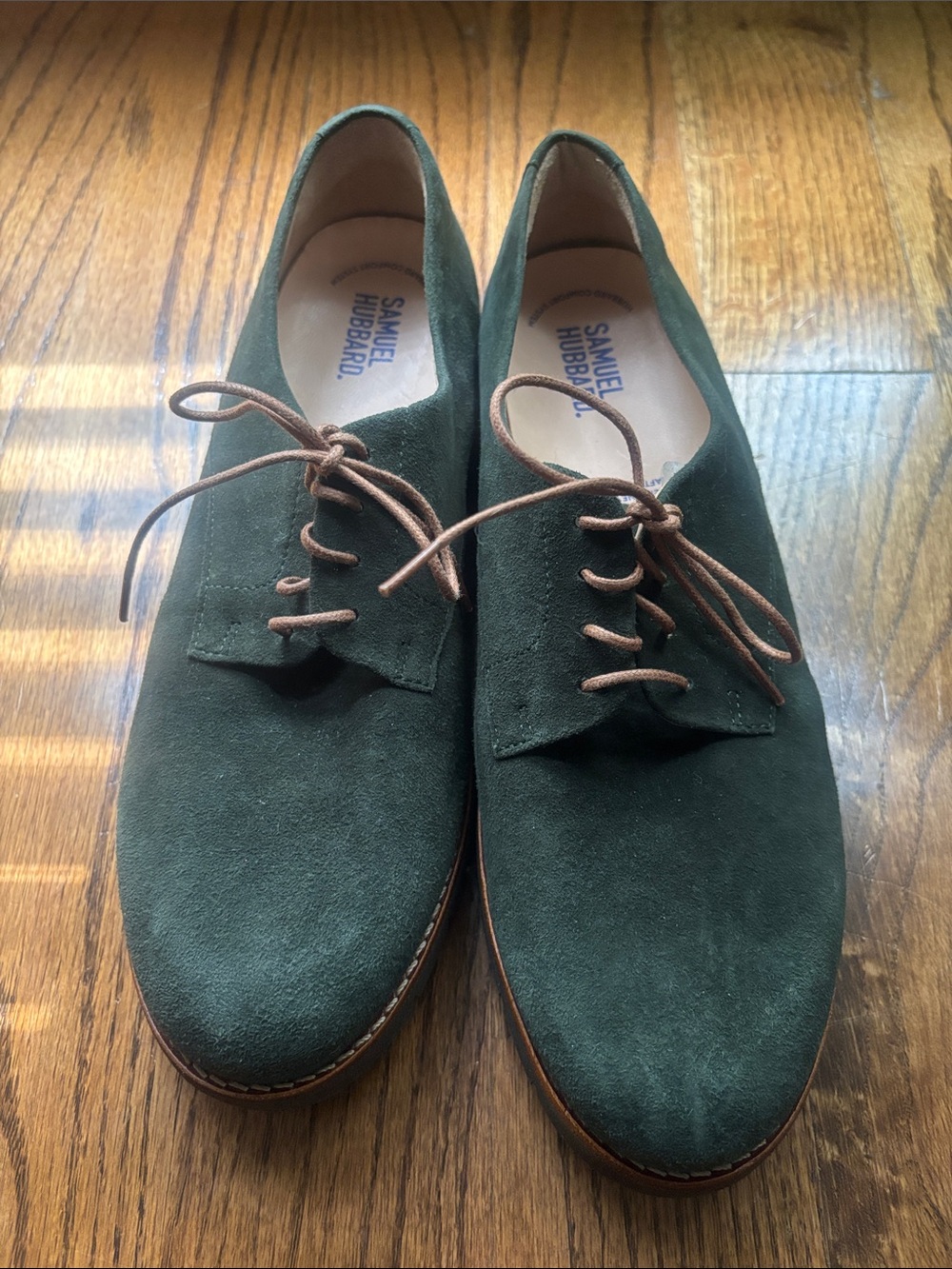 NWOT Samuel Hubbard SamSport Oxford, Pine Green Suede women's size 9